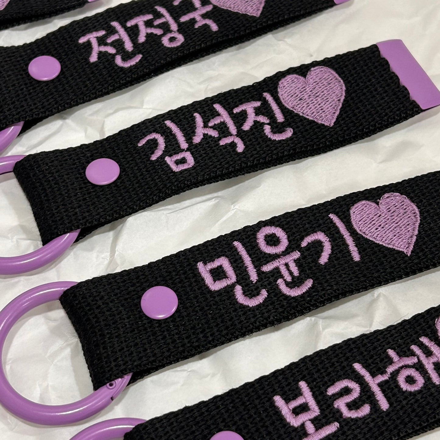 [블랙+보라] BTS Korean name Embroidery Name Tag 100% Handmade