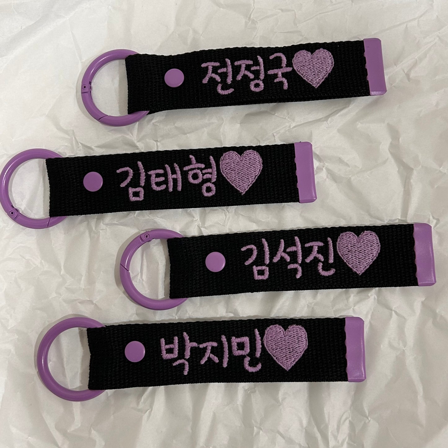 [블랙+보라] BTS Korean name Embroidery Name Tag 100% Handmade