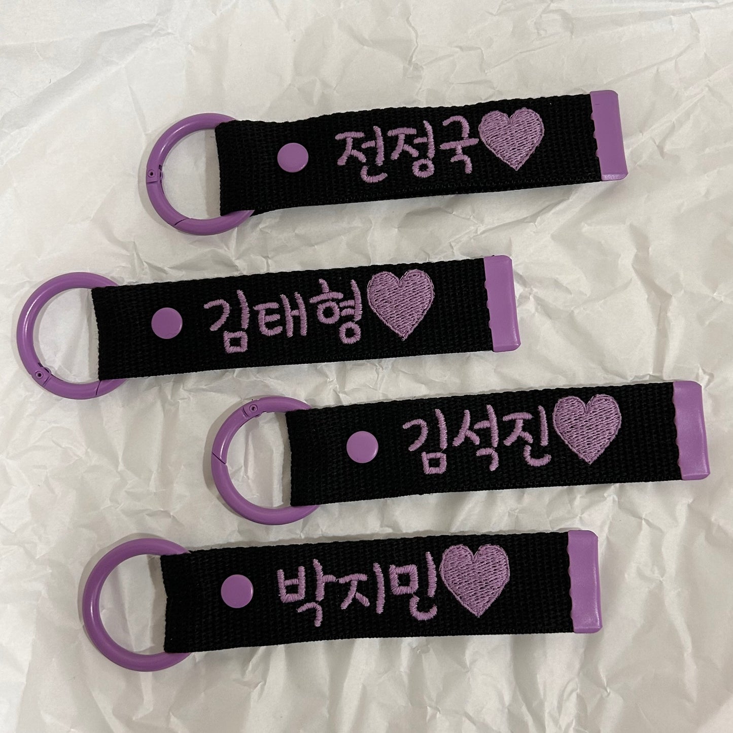 [블랙+보라] BTS Korean name Embroidery Name Tag 100% Handmade