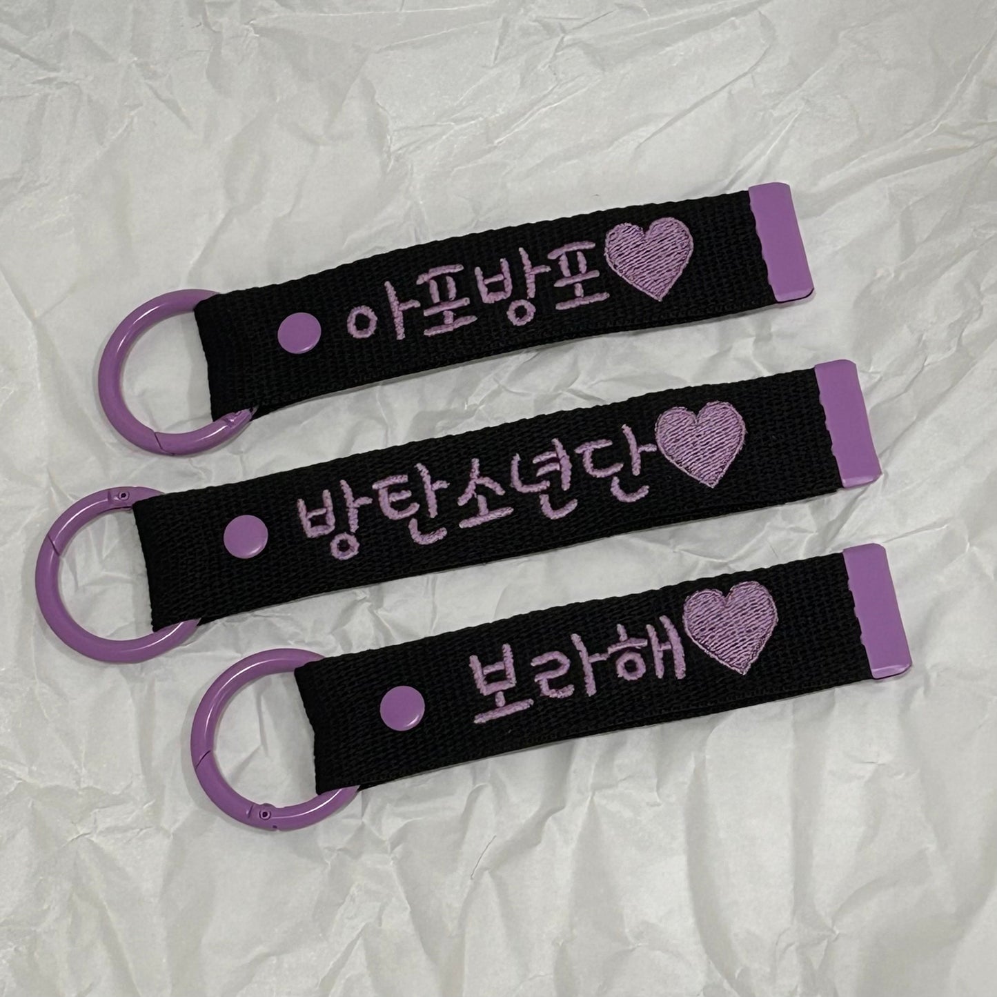 [블랙+보라] BTS Korean name Embroidery Name Tag 100% Handmade