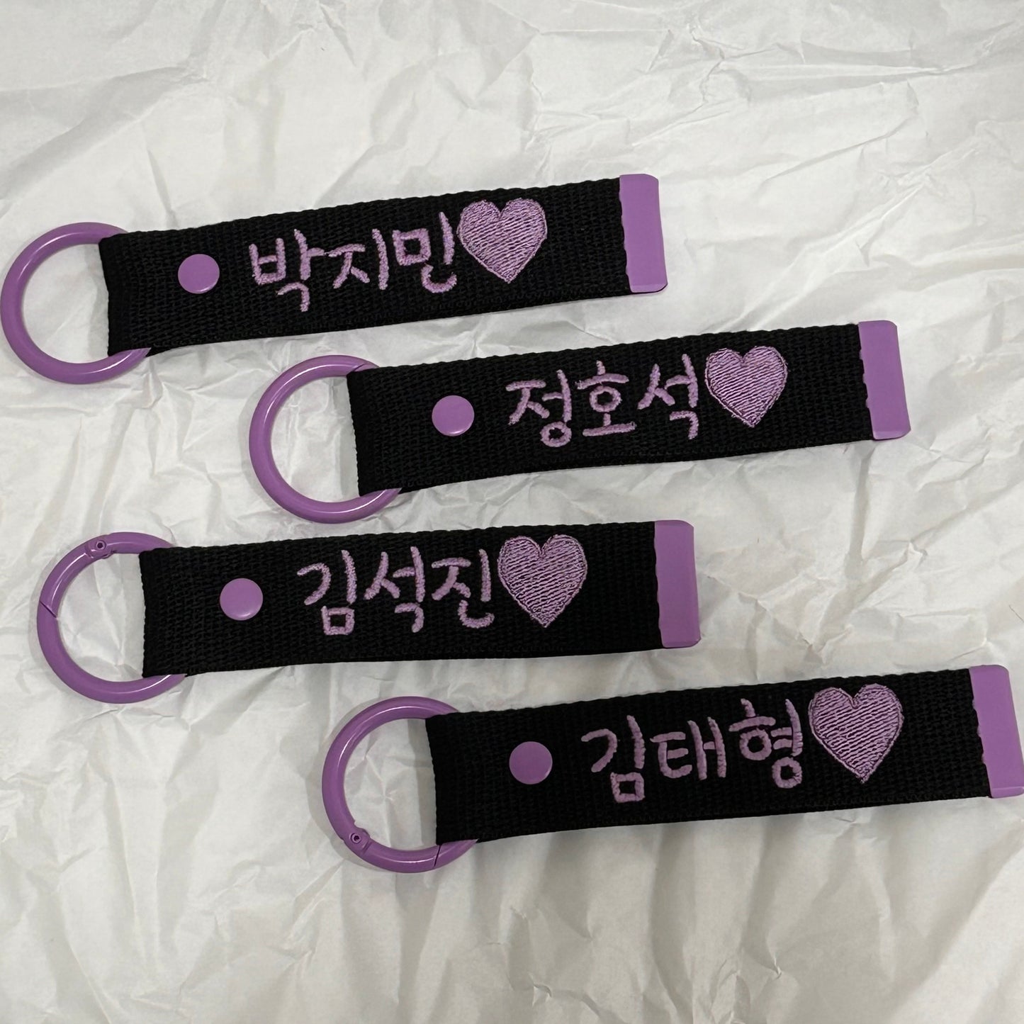 [블랙+보라] BTS Korean name Embroidery Name Tag 100% Handmade