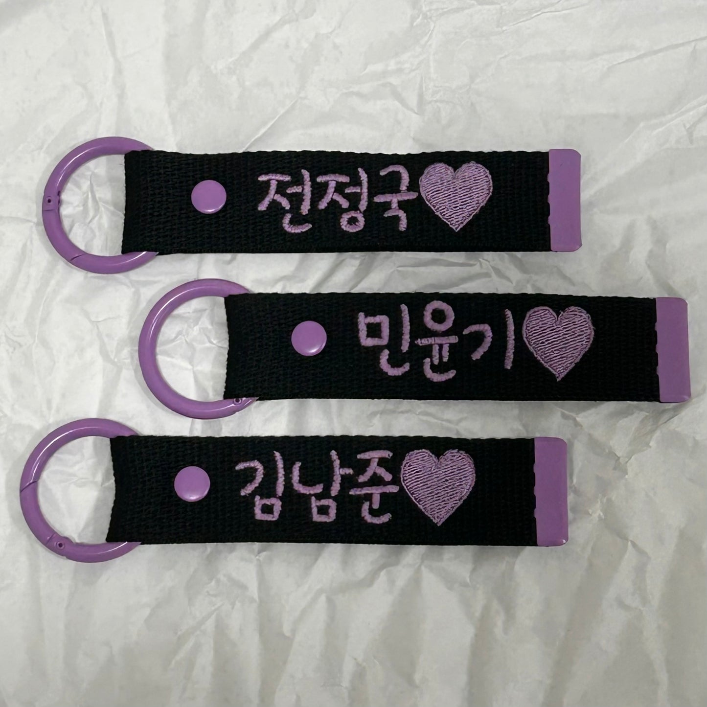 [블랙+보라] BTS Korean name Embroidery Name Tag 100% Handmade