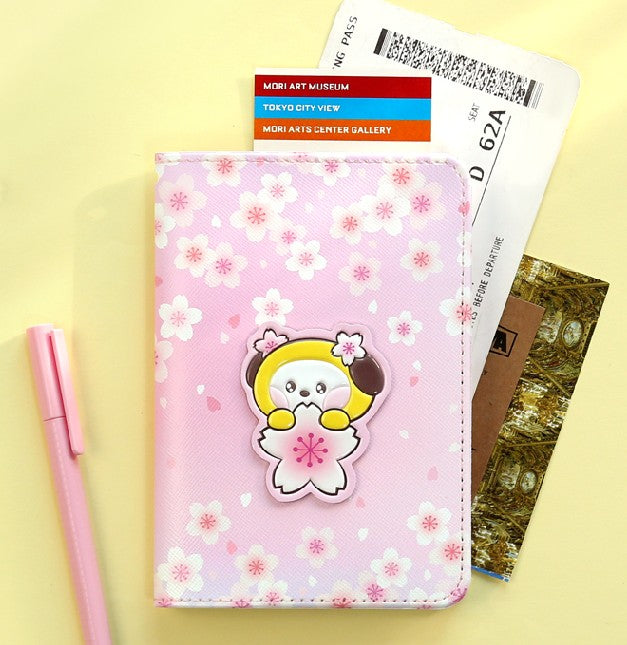 BT21  Leather Patch Passport Cover M [Cherry Blossom]